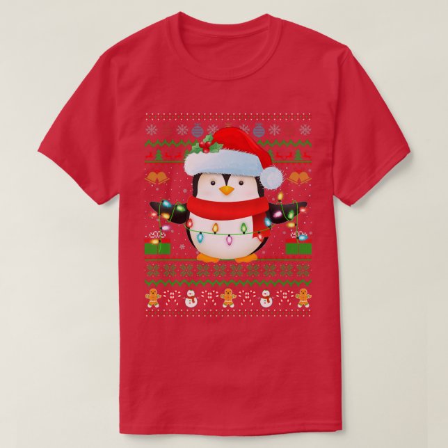 Santa Hat Penguin Bird Julafton Ljus Ugly Penguin  T Shirt (Design framsida)
