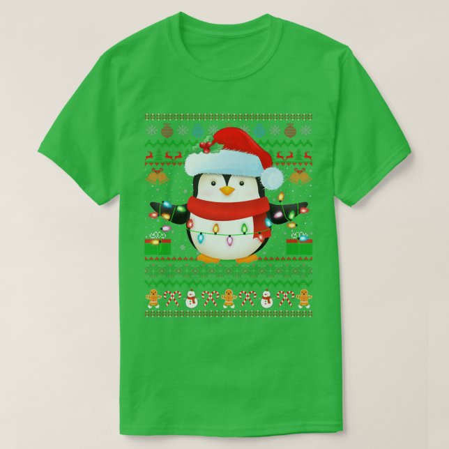 Santa Hat Penguin Bird Julafton Ljus Ugly Penguin  T Shirt (Design framsida)
