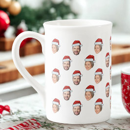 Santa Hat Personlig Ansikte 2 Photo jul Gift Benporslin Mugg
