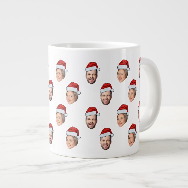 Santa Hat Personlig Ansikte 2 Photo jul Gift Jumbo Mugg (Framsida höger)