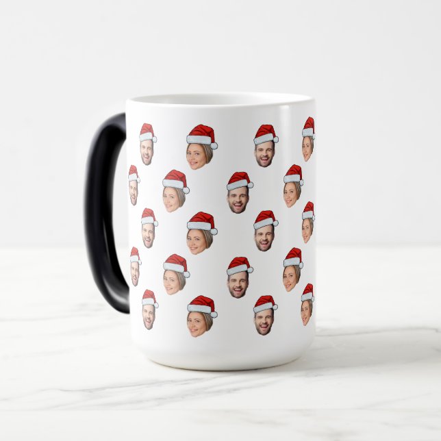 Santa Hat Personlig Ansikte 2 Photo jul Gift Magisk Mugg (Framsida vänster)
