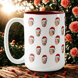 Santa Hat Personlig Ansikte 2 Photo jul Gift Två-Tonad Mugg
