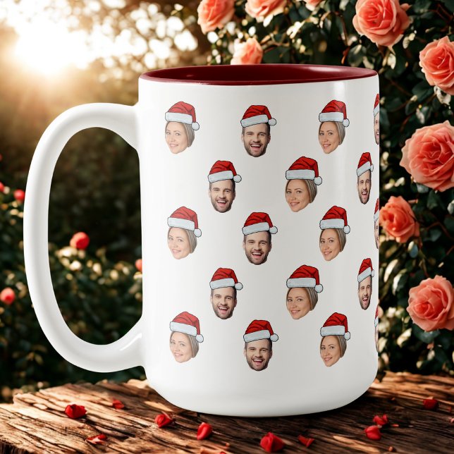 Santa Hat Personlig Ansikte 2 Photo jul Gift Två-Tonad Mugg (Skapare uppladdad)
