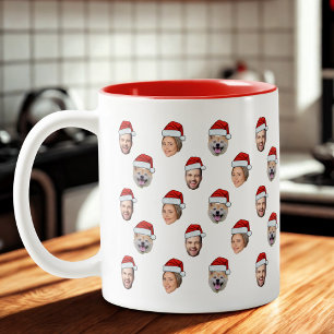 Santa Hat Personlig Ansikte 3 Photo jul Gift Två-Tonad Mugg