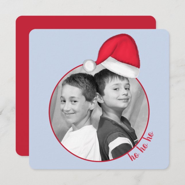Santa Hat Photo Card Square Inbjudningar (Fram/baksida)