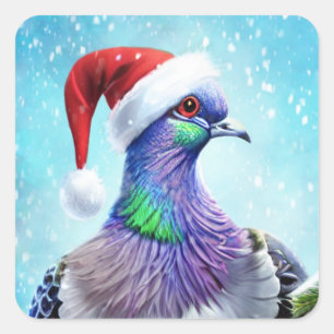 Santa Hat Pigeon i Falling Snö-julen Fyrkantigt Klistermärke