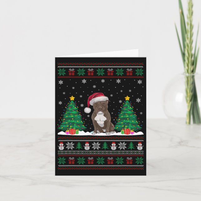 Santa Hat Pitbull Hund Julgran Ljus Ugly S Kort (Framsida)