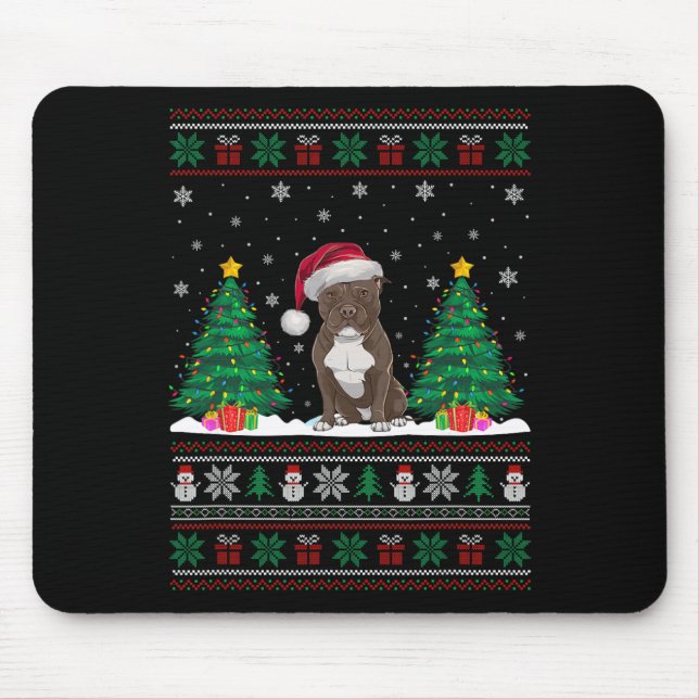 Santa Hat Pitbull Hund Julgran Ljus Ugly S Musmatta (Framsidan)