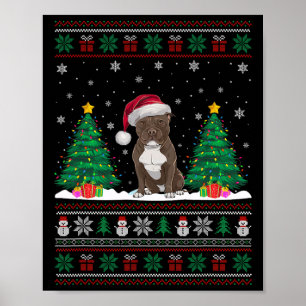 Santa Hat Pitbull Hund Julgran Ljus Ugly S Poster