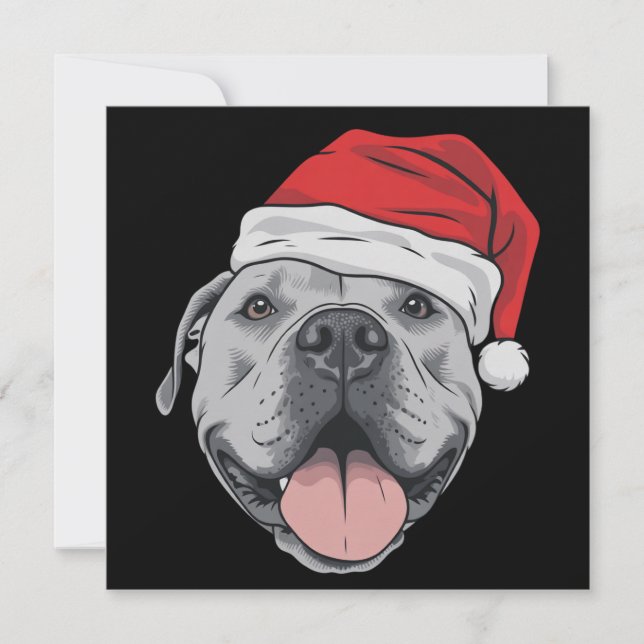 Santa Hat Pitbull Pit Christmas Xmas Pet Dog Lover Julkort (Framsida)