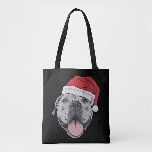 Santa Hat Pitbull Pit Christmas Xmas Pet Dog Lover Tygkasse (Framsida)