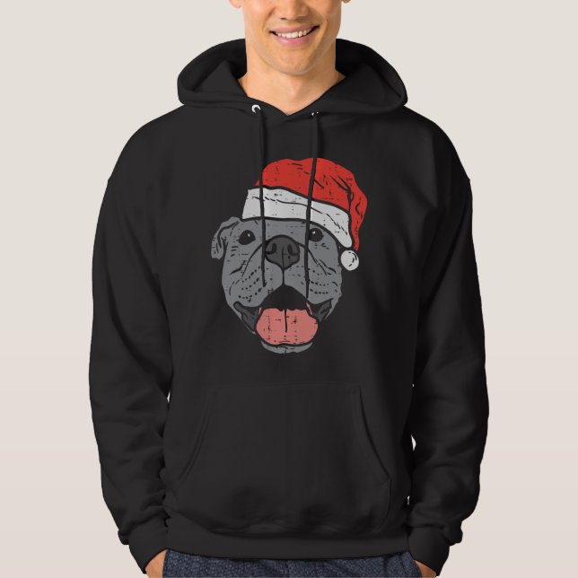 Santa Hat Pitbull Pit jul Julafton Pet Hund älskar Hoodie (Framsida)