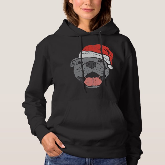Santa Hat Pitbull Pit jul Julafton Pet Hund älskar T Shirt (Framsida)