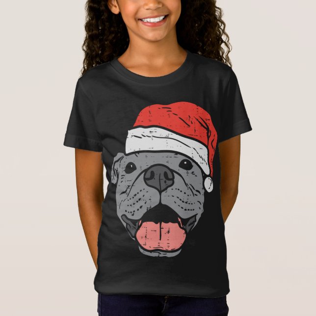 Santa Hat Pitbull Pit jul Julafton Pet Hund älskar T Shirt (Framsida)