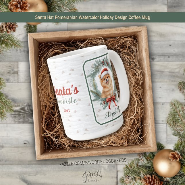 Santa Hat Pomeranian Watercolor Holiday Design Kaffemugg (Santa Hat Pomeranian Watercolor Holiday Design Coffee Mug)