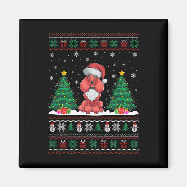 Santa Hat Pudel Hund Ljus Julgran Ugly Sw Magnet (Framsidan)