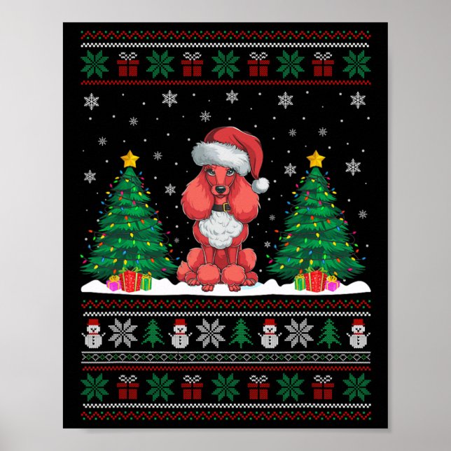 Santa Hat Pudel Hund Ljus Julgran Ugly Sw Poster (Framsidan)