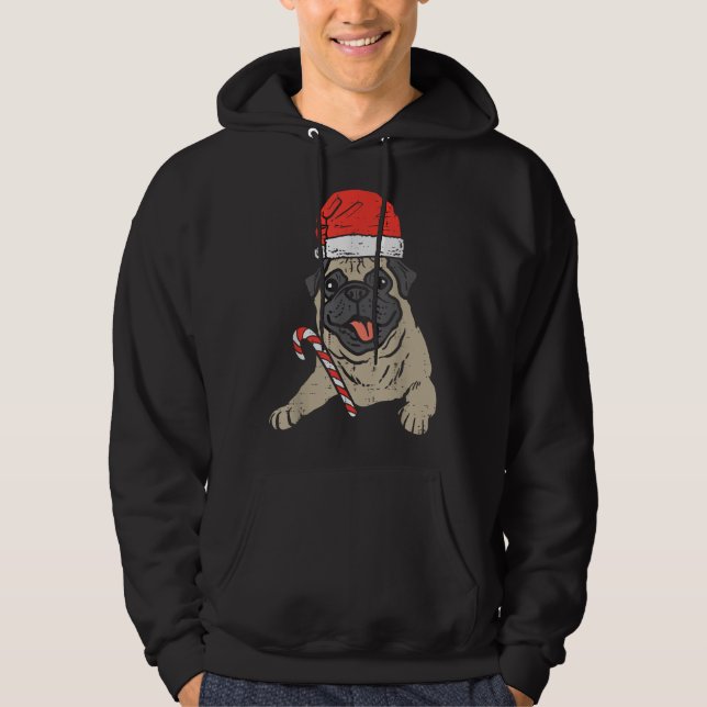 Santa Hat Pug Hund jul Hoodie (Framsida)