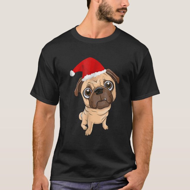 Santa Hat Pug Hund jul Pajama Shirt För manar T (Framsida)