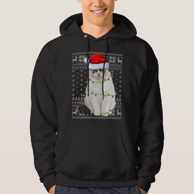 Santa Hat Ragdoll Cat Julafton Lighting Ugly Ragdo Hoodie (Framsida)