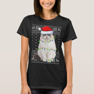 Santa Hat Ragdoll Cat Julafton Lighting Ugly Ragdo T Shirt