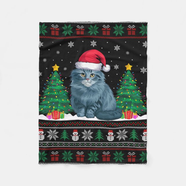 Santa Hat Ragdoll Cat Julgran Ljus Ugly S Fleecefilt (Framsidan)