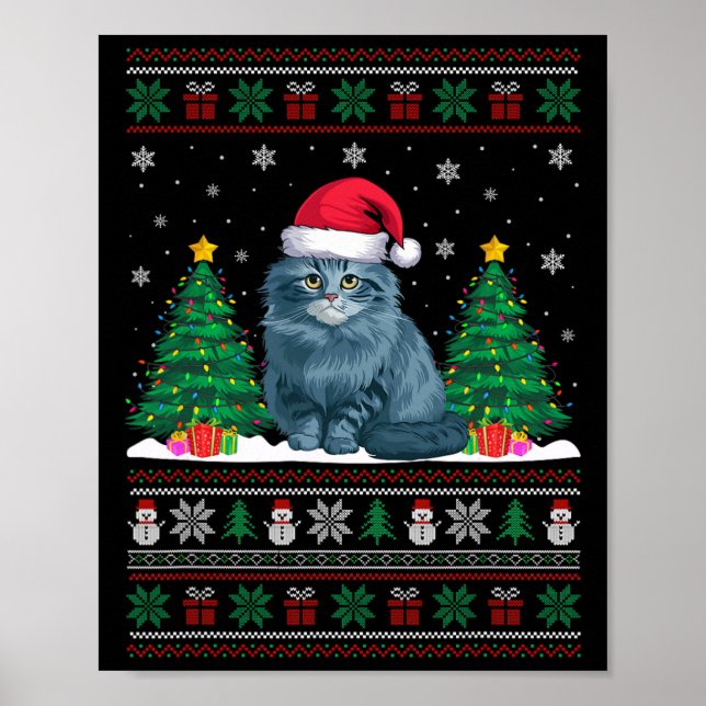 Santa Hat Ragdoll Cat Julgran Ljus Ugly S Poster (Framsidan)