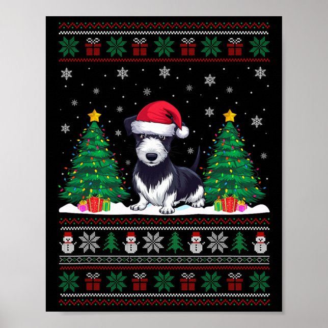 Santa Hat Råtta Terrier Hund Julgran Ljus Ug Poster (Framsidan)