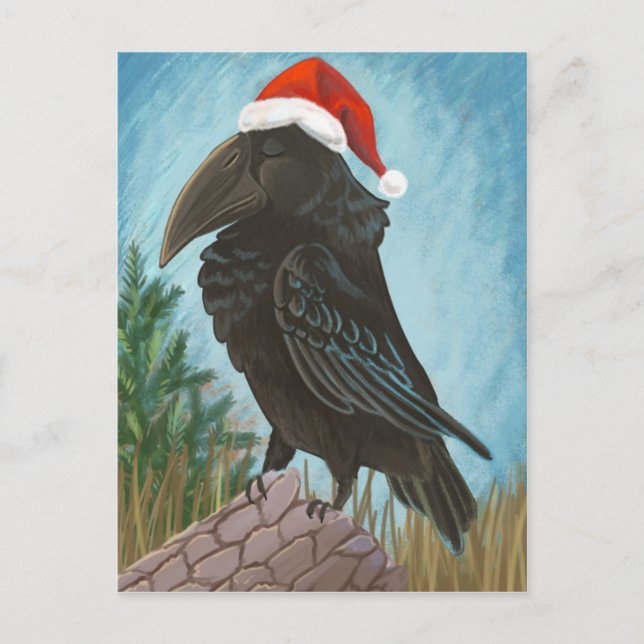Santa Hat Raven Helg Vykort (Framsida)