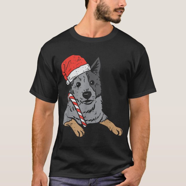 Santa Hat Red Blue Heeler Australian Cattle Hund C T Shirt (Framsida)