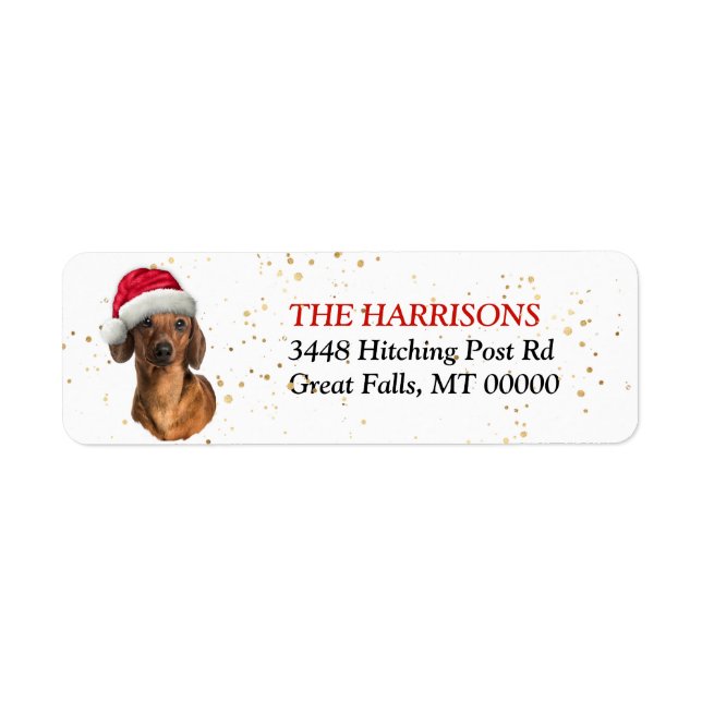 Santa Hat Red Dachshund Returadress Etikett (Framsidan)
