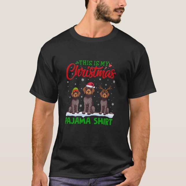 Santa Hat Reindeer German Wirehsig Pointer Hund X T Shirt (Framsida)