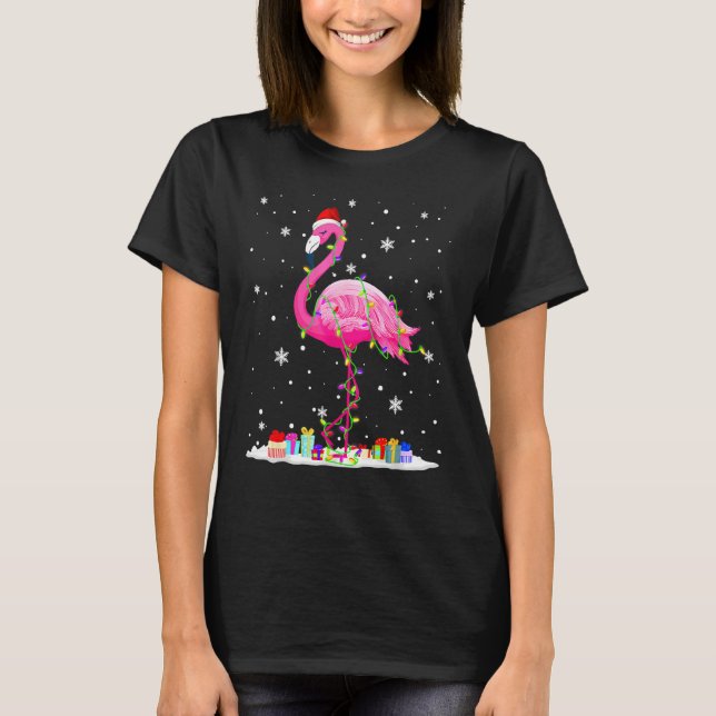 Santa Hat Rosa Flamingo Julgran Light Pajam T Shirt (Framsida)