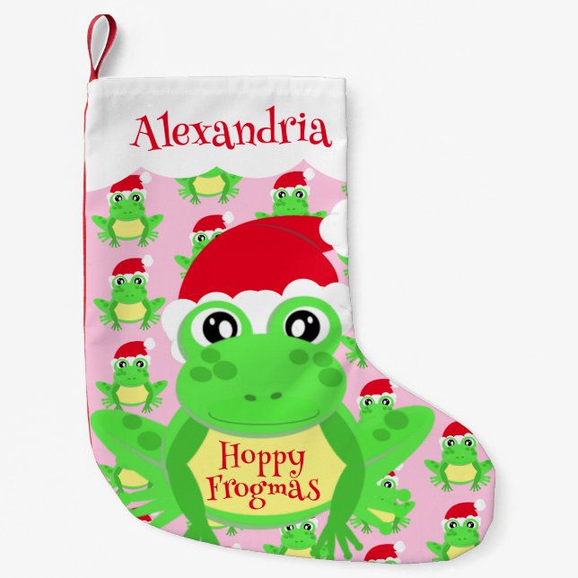 Santa Hat Rosa Frog Tecknad Mönster Namn Novelty Liten Julstrumpa (Framsidan)