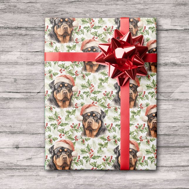 Santa Hat Rottweiler Hund jul Holly Presentpapper (Skapare uppladdad)