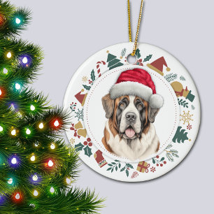 Santa Hat Saint Bernard-Hund julfrand Julgransprydnad Keramik