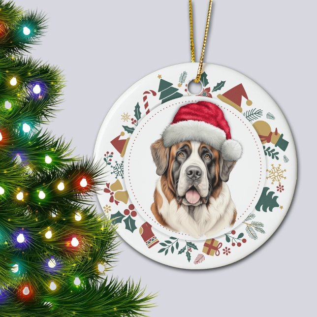 Santa Hat Saint Bernard-Hund julfrand Julgransprydnad Keramik (Skapare uppladdad)