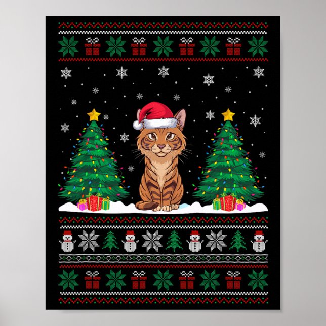 Santa Hat Savannah Cat Julgran Ljus Ugly Poster (Framsidan)