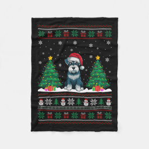 Santa Hat Schnauzer Hund Julgran Ljus Ugly Fleecefilt