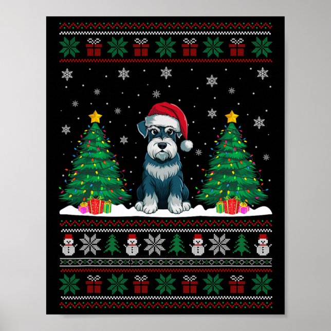 Santa Hat Schnauzer Hund Julgran Ljus Ugly Poster (Framsidan)