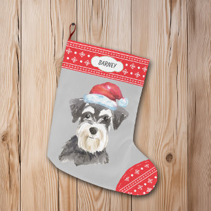 Santa Hat Schnauzer Snowflake Gräns Stor Julstrumpa