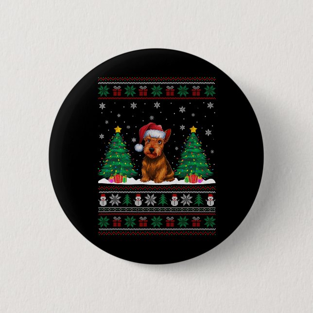 Santa Hat Scottish Terrier Hund Julafton Träd Ljus Knapp (Framsida)