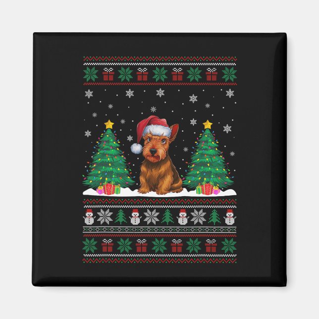 Santa Hat Scottish Terrier Hund Julafton Träd Ljus Magnet (Framsidan)