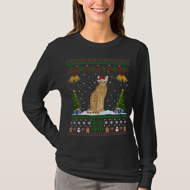 Santa Hat Serval Julafton Lighting Ugly Serval Chr T Shirt (Framsida)