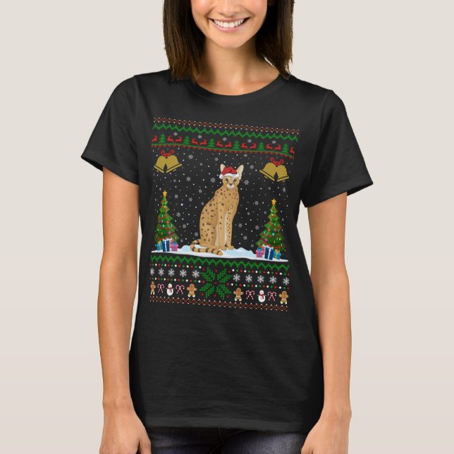 Santa Hat Serval Julafton Lighting Ugly Serval Chr T Shirt (Framsida)