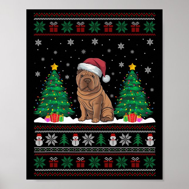 Santa Hat Shar Pei Hund Julgran Ljus Ugly Poster (Framsidan)