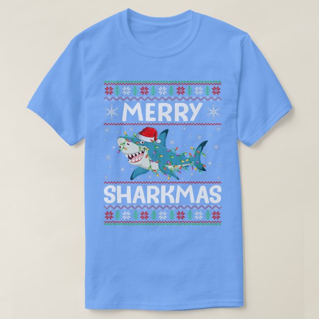 Santa Hat Shark jul Ljus Ugly Merry Sharkm T Shirt (Design framsida)