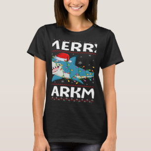 Santa Hat Shark jul Ljus Ugly Merry Sharkm T Shirt