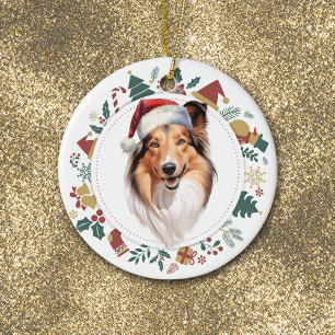 Santa Hat Shetland Sheepdog-julet Julgransprydnad Keramik