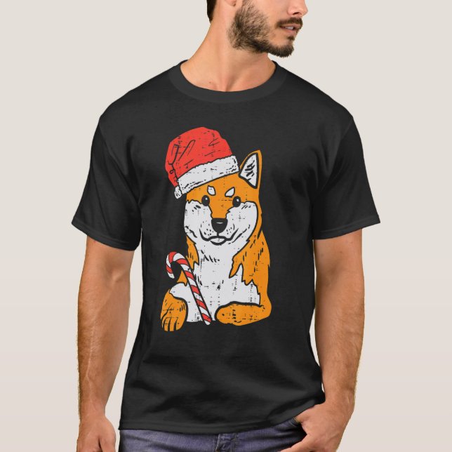 Santa Hat Shiba Inu Akita Dog Christmas Xmas Doge  T Shirt (Framsida)